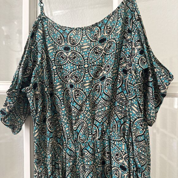 Xhilaration Cold Shoulder Maxi Sundress Womens Medium Paisley Green - Picture 6 of 10